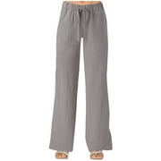 Women Pants For Work Pocket Wide Loose Solid Linen Leg Bage Linen Petite Trousers